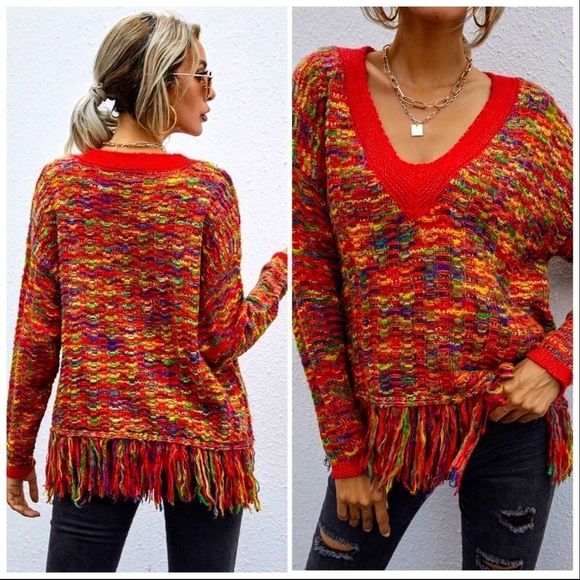 NWT! MARLED KNIT FRINGE HEM DROP SHOULDER SWEATER! - Picture 12 of 16